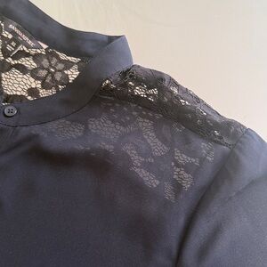 Banana Republic Blouse Black Crepe Blouse with Lace Detail Size XL